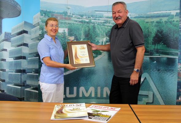 Direktoru Aluminija uručeno Priznanje za drugo mjesto na popisu najvećih izvoznika