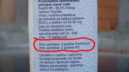 Samo u BiH: Ista sol u Federaciji ima rok trajanja 3, a u RS-u 2 godine