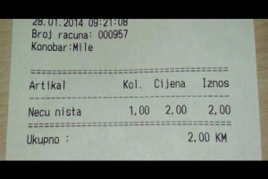 Nema sjedit nako: Neću ništa u kafiću košta 2 KM