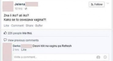 Samo na fejsu: Zanimalo je kako se 'osvježava vagina', dobila odličan odgovor!