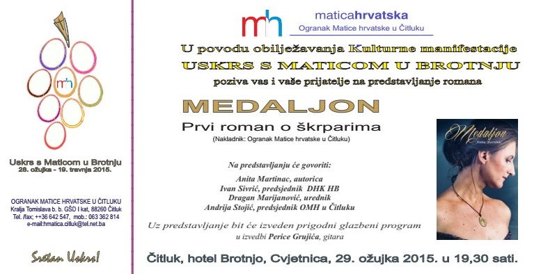 Čitluk: Predstavljanje romana 'Medaljon' autorice Anite Martinac
