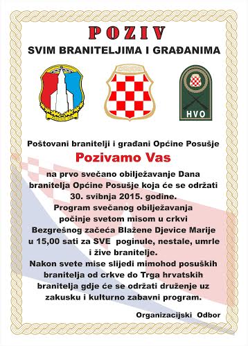 30. svibnja obilježavanje Dana branitelja općine Posušje