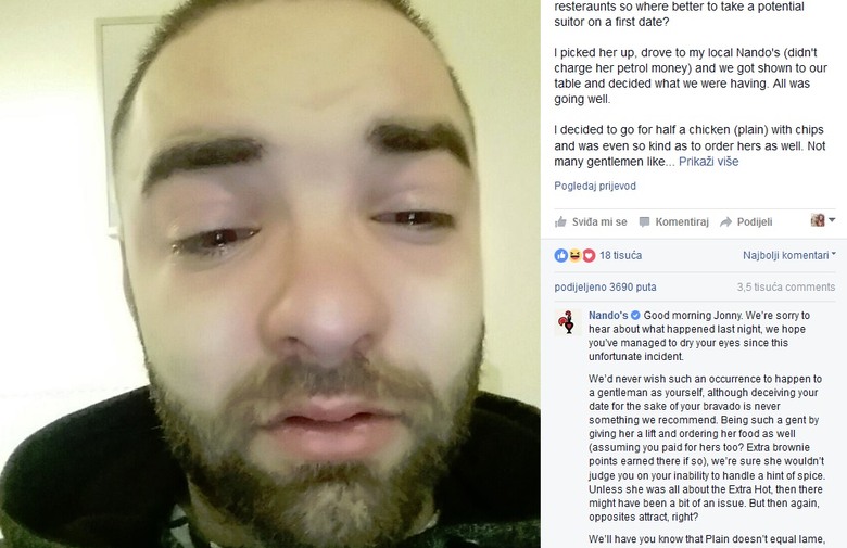Htio zadiviti djevojku na prvom spoju pa zbog toga završio u suzama