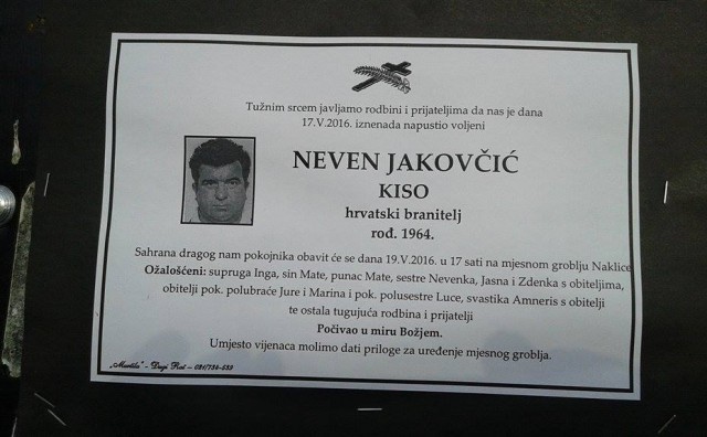 Sahranjen dragovoljac obranbenog domovinskog rata Neven Jakovčić Kiso 