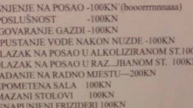 Vlasnik lokala objavio popis kazni konobarima, za neću ode plaća!