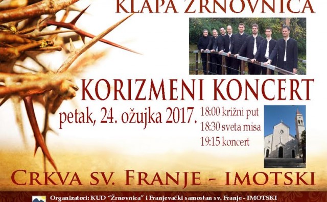 Korizmeni koncert klape Žrnovnica u crkvi sv. Franje u Imotskom
