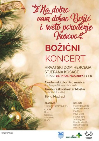 U petak božićni koncert Akademskog zbora Pro musica i Tamburaškog orkestra Mostar