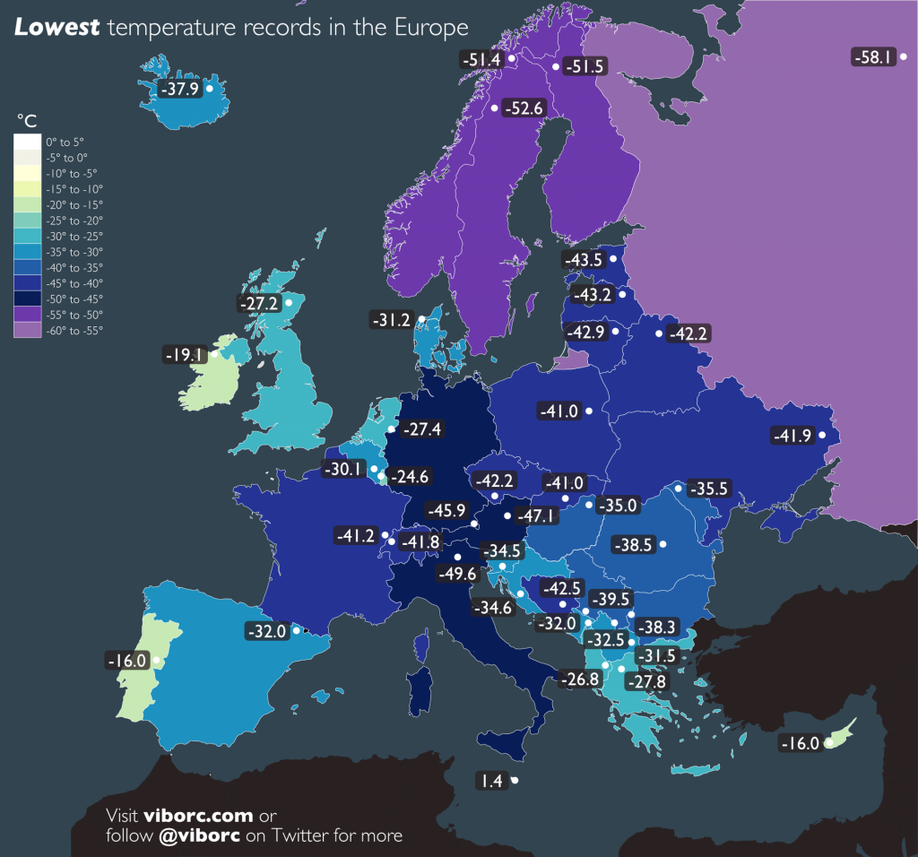 I do -58 stupnjeva: ovo su najniže zabilježene temperature ikad zabilježene u Europi