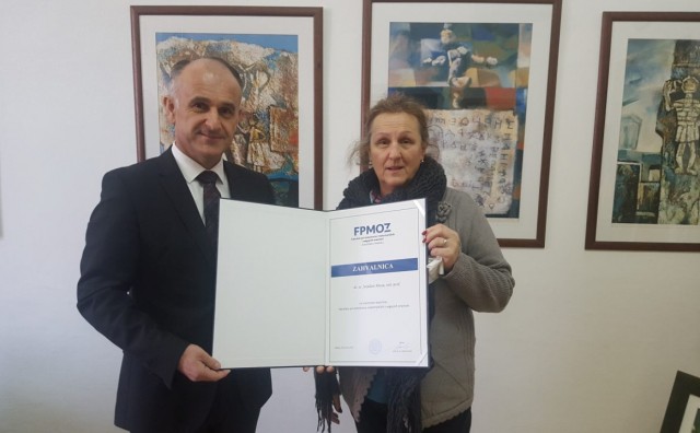 FPMOZ: Prof. Snježana Musa primila zahvalnicu za dugogodišnji rad 