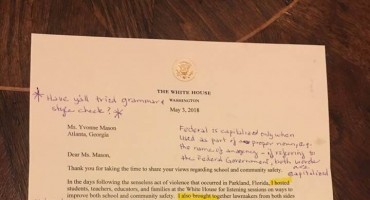 bijela kuća, pismo, Yvonne Mason