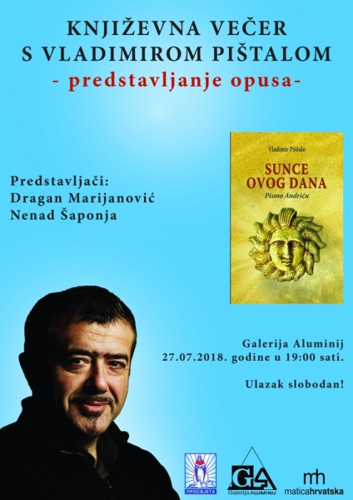 Galerija Aluminij ugošćuje predstavljanje književnoga opusa Vladimira Pištala
