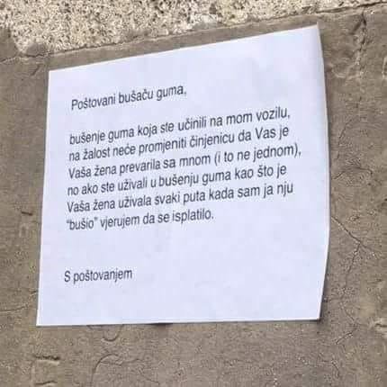 Netko je ostavio urnebesnu poruku liku koji mu je probušio gume