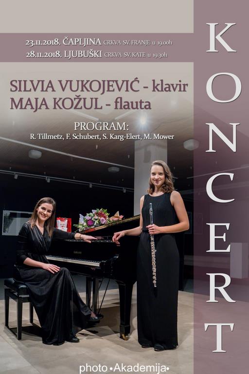 U petak koncert pijanistice Silvije Vukojević i flautistice Maje Kožul