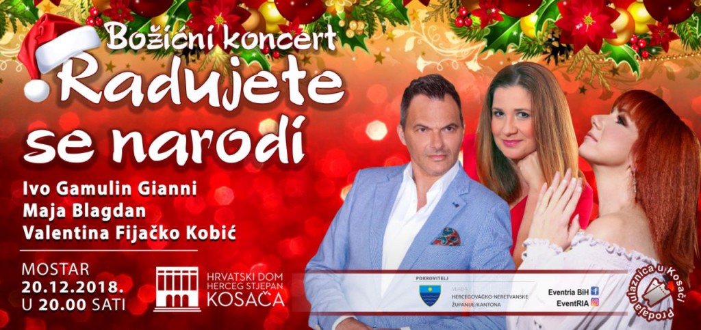 Božićni gala koncert u Mostaru: Ivo Gamulin Gianni uz Valentinu Fijačko Kobić i Maju Blagdan
