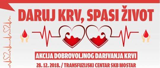 U petak akcija dobrovoljnog darivanja krvi – Daruj krv, spasi život!