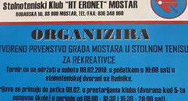 Turnir rekreativaca u stolnom tenisu: Prijave u tijeku