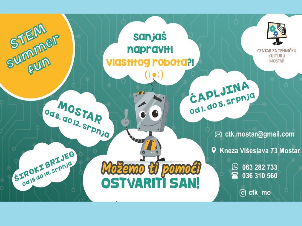 Centar za tehničku kulturu Mostar organizira STEM ljetnu školu u tri grada: Širokom Brijegu, Čapljini i Mostaru