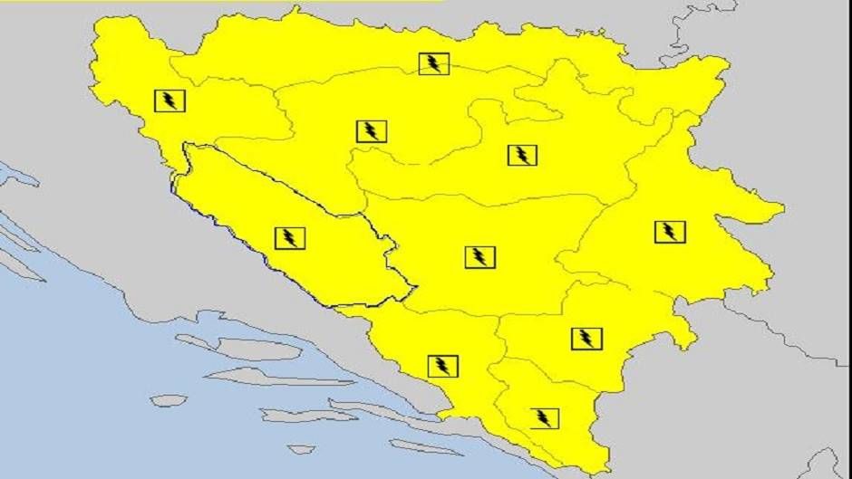 Upaljen žuti meteoalarm za područje cijele BiH