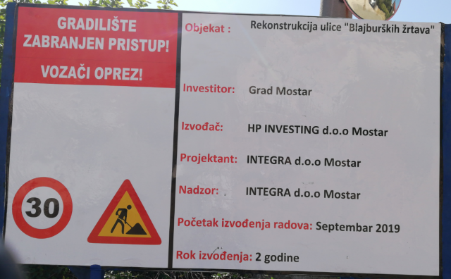FOTO/Mostar: Radovi u ulici Blajburških žrtava, rok za izgradnju ceste dvije godine