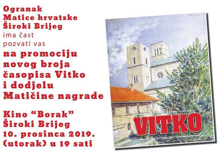 Široki Brijeg: Večeras promocija novog broja časopisa “Vitko”