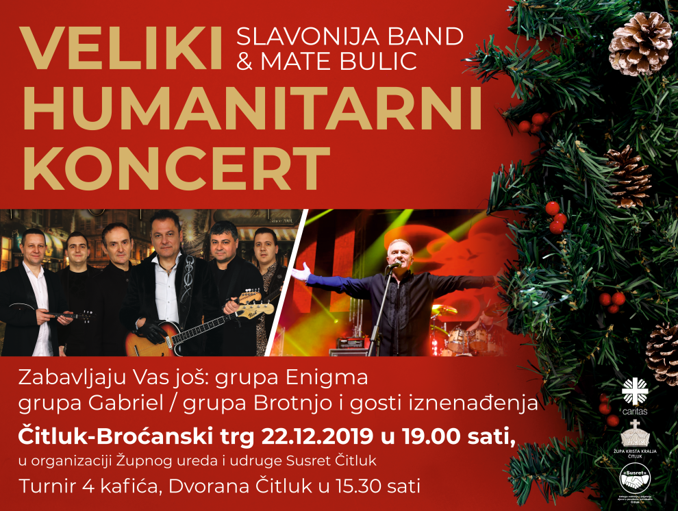 Veliki humanitarni koncert 22. prosinca na Broćanskom trgu u Čitluku