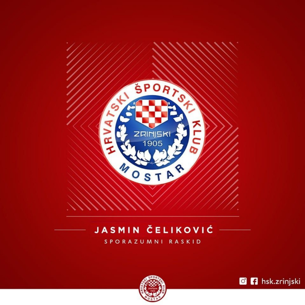 SPORAZUMNI PREKID SURADNJE Jasmin Čeliković više nije član HŠK Zrinjski