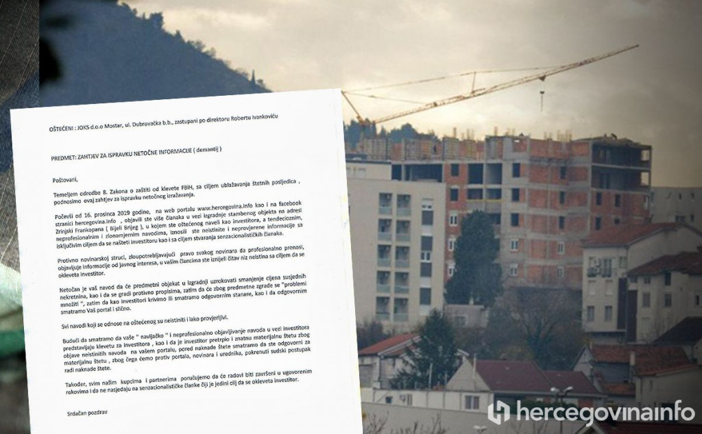 NAJAVILI TUŽBE Nakon tri mjeseca oglasio se investitor zgrade na Bijelom brijegu