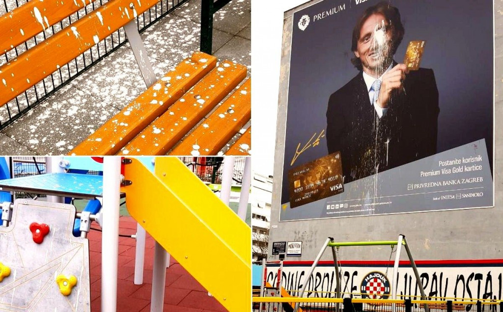 VANDALIZAM U SPLITU Plakat Luke Modrića zasuli kantom boje