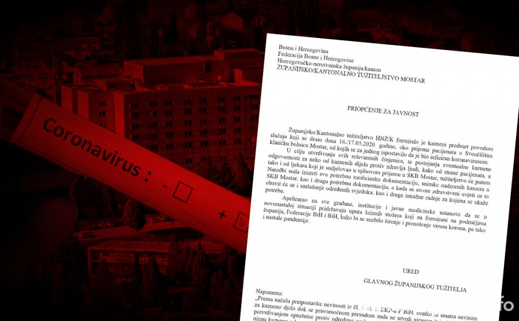 'SAZAD' Istraga oko prijema prvog oboljelog od koronavirusa u Mostaru i dalje traje