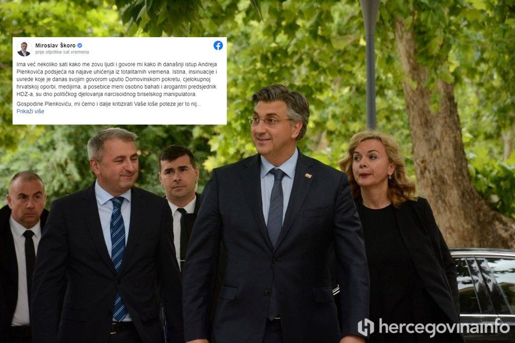 PLENKOVIĆ ZA ŠIRENJE MRŽNJE U PRVOM REDU OPTUŽIO DOMOVINSKI POKRET Nije dugo trebalo čekati na odgovor Miroslava Škore