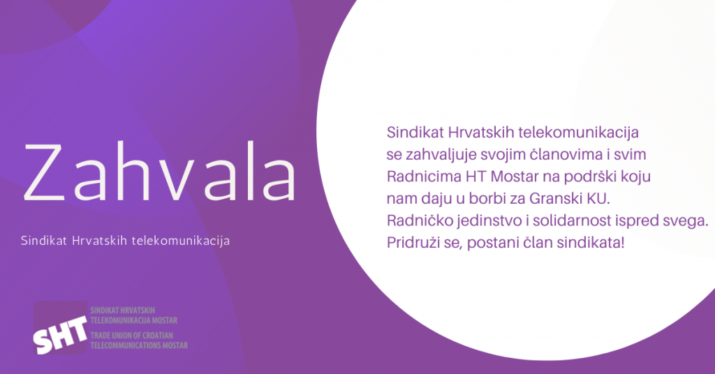 Zahvala svojim članovima i svim Radnicima HT Mostar