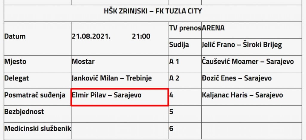 Elmir Pilav kao predsjedavajući Komiteta za suce i suđenje , sam sebe je delegirao na utakmicu 6. kola Premijer lige BiH