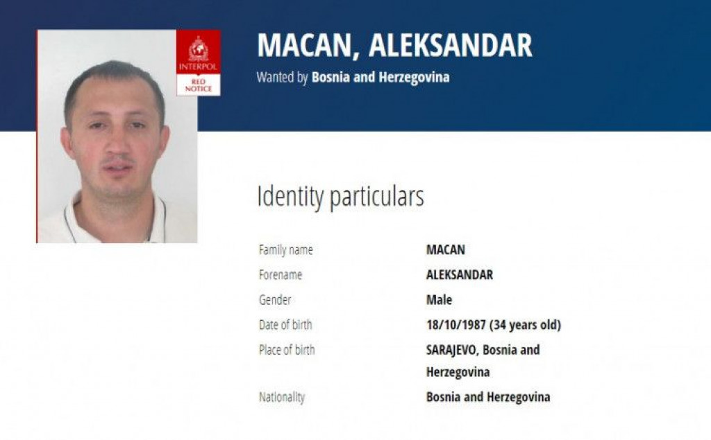 INTERPOL OBJAVIO CRVENU TJERALICU Macana traže zbog ubojstva policajaca