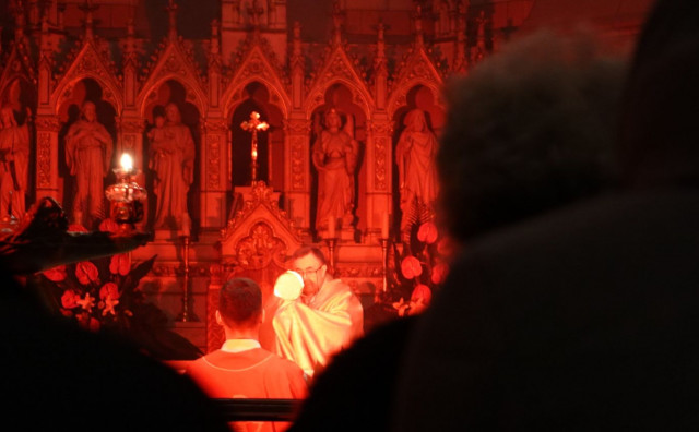 Kardinal Puljić predvodio misu u katedrali osvijetljenoj u crvenu boju