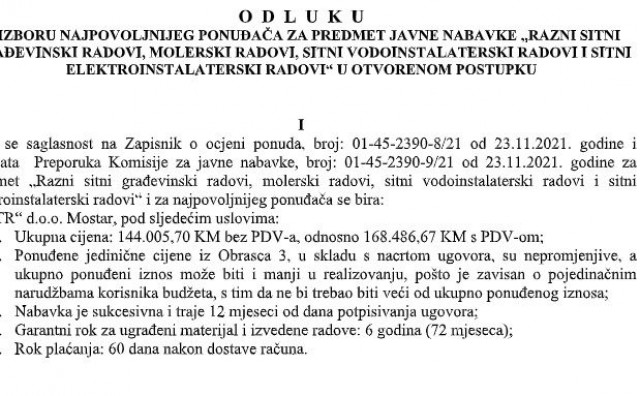 NAŠI I VAŠI Za sitne radove 144 tisuće bez PDV-a