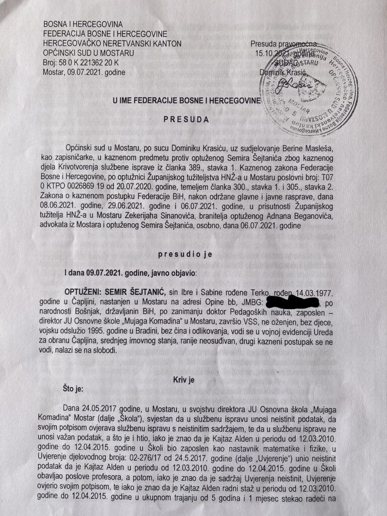 Alden Kajtaz,Semir Šejtanić,vijesti,lažna uvjerenja,krivotvorena potvrda,lažni papiri