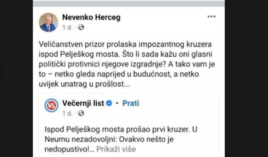 MUDROM DOSTA Načelnik mu prosvjeduje, a premijer se raduje kruzeru, obojica u istoj županiji i stranci