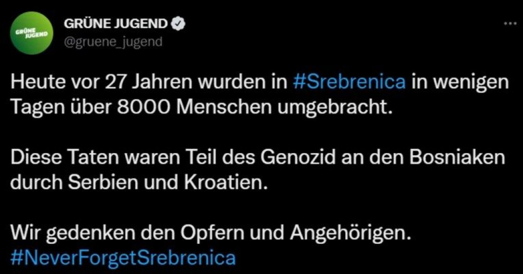 REZOLUCIJA DAJE PLODOVE Stranka 'Zeleni' objavila da su Hrvati napravili genocid u Srebrenici