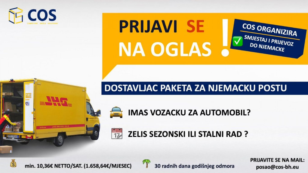 Ova firma traži radnike i nudi minimalnu neto plaću od 1500 KM i godišnji odmor od 30 radnih dana