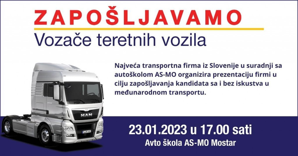 Najveća transportna firma iz Slovenije traži vozače teretnih vozila sa i bez iskustva u međunarodnom transportu.