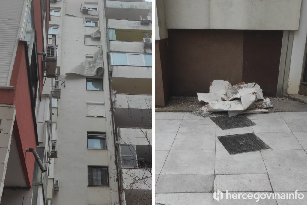 MALO JAČI VJETAR Pala fasada sa zgrade u Mostaru