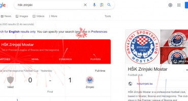 SVEČANO PRETRAŽIVANJE Google čestita Zrinjskom osvajanje Kupa BiH
