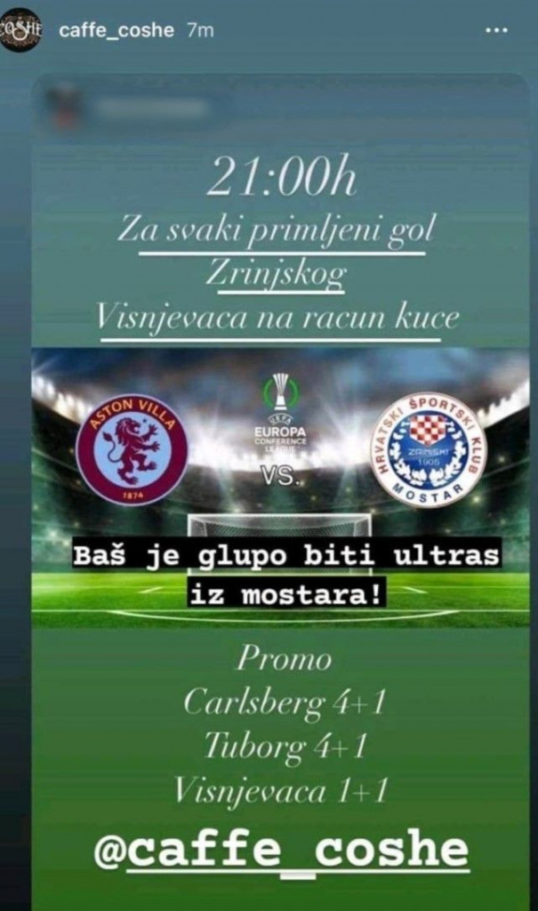 Kafić iz Sarajeva časti za svaki gol koji primi Zrinjski
