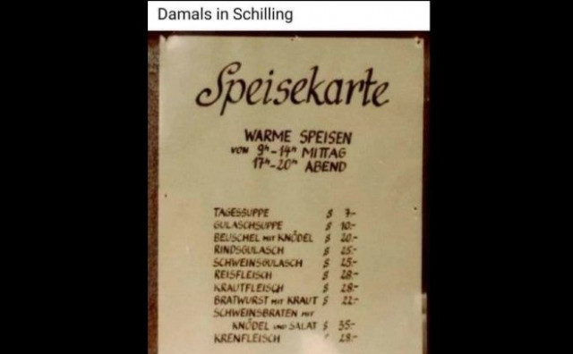 POVRATAK KORIJENIMA Austrijski restoran uveo jelovnik s cijenama u šilinzima