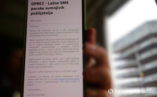 OPREZ AKO STE KORISNIK UNICREDIT BANKE Lažne SMS poruke ciljaju korisnike u BiH