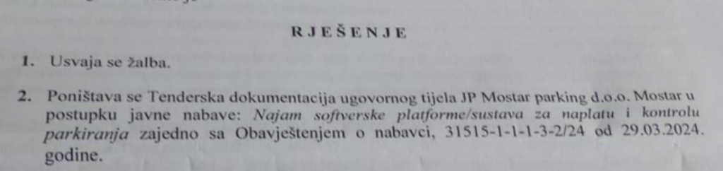 Rješenje mostar parking