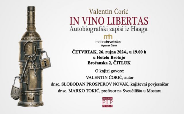 PROMOCIJA KNJIGE Valentin Ćorić o zatvorskom suživotu i vinu u knjizi 'In vino libertas'