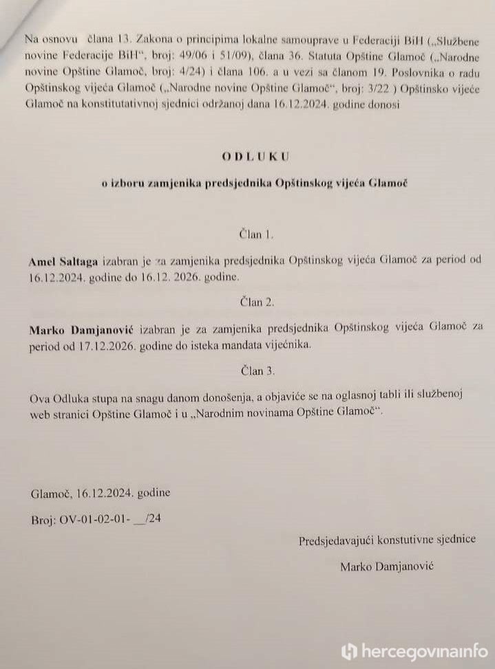 Glamoč predsjednik Općinskog vijeća 