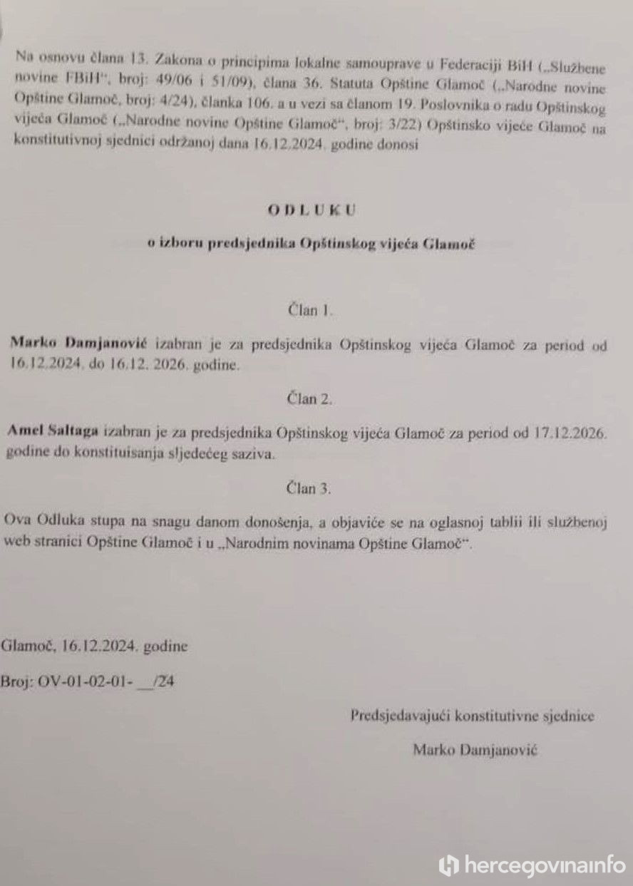 Glamoč predsjednik Općinskog vijeća 