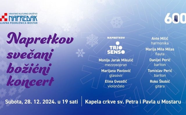 MOSTAR Napretkov svečani božićni koncert održat će se u subotu 28. prosinca 2024.